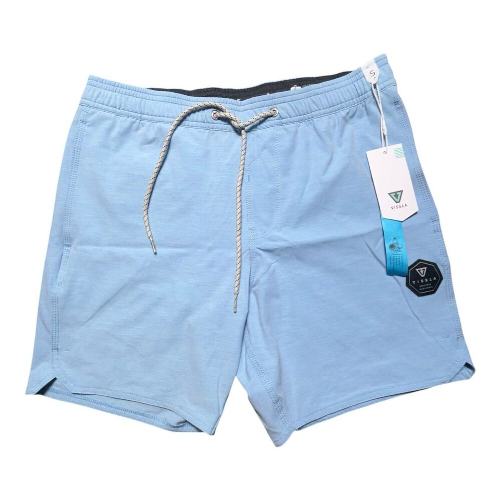 VISSLA Men's Small Breakers Ecolastic 16.5" Swim Trunks Blue Unlined NWT